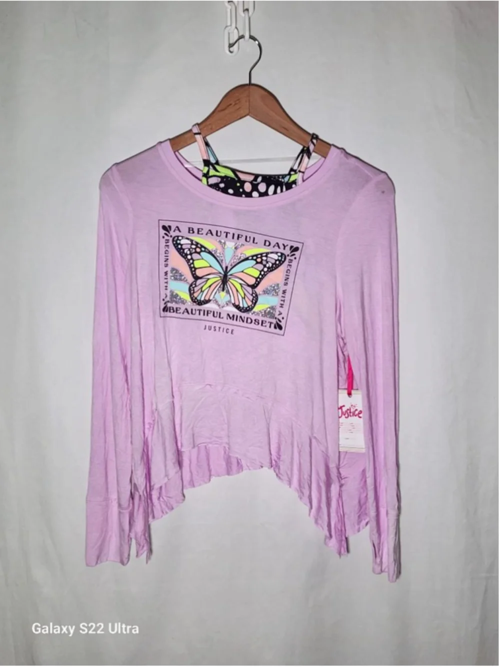 Girls Justice Long Sleeve Tee L Pink Butterfly Print